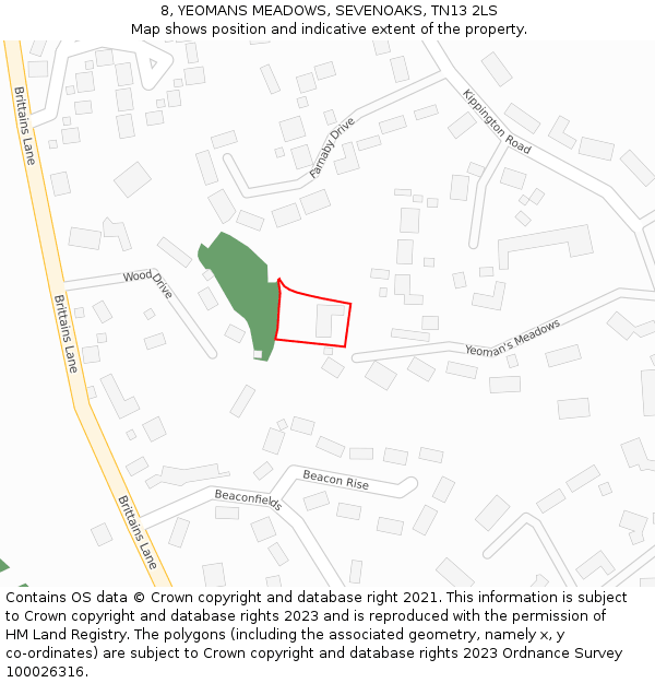 8, YEOMANS MEADOWS, SEVENOAKS, TN13 2LS: Location map and indicative extent of plot