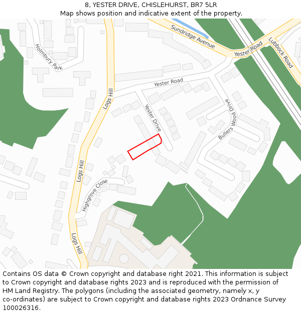 8, YESTER DRIVE, CHISLEHURST, BR7 5LR: Location map and indicative extent of plot