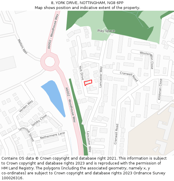 8, YORK DRIVE, NOTTINGHAM, NG8 6PP: Location map and indicative extent of plot