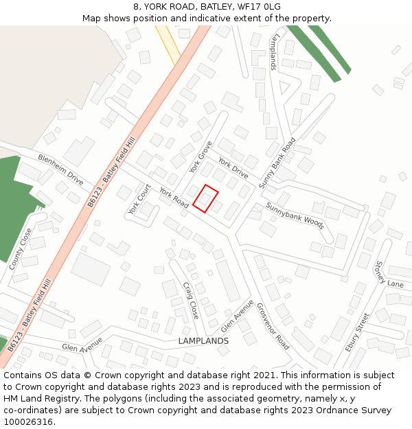 8, YORK ROAD, BATLEY, WF17 0LG: Location map and indicative extent of plot