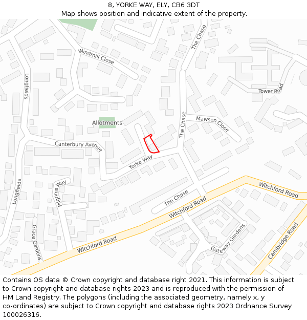 8, YORKE WAY, ELY, CB6 3DT: Location map and indicative extent of plot