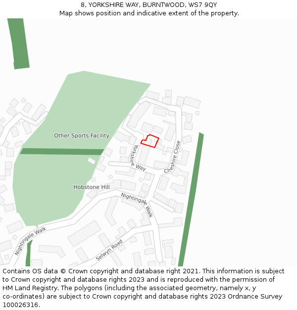 8, YORKSHIRE WAY, BURNTWOOD, WS7 9QY: Location map and indicative extent of plot