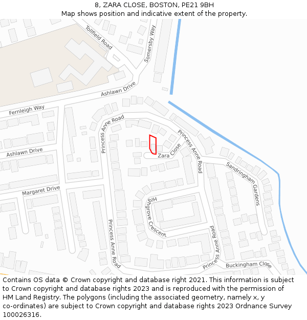 8, ZARA CLOSE, BOSTON, PE21 9BH: Location map and indicative extent of plot