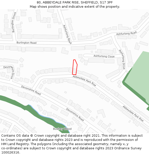 80, ABBEYDALE PARK RISE, SHEFFIELD, S17 3PF: Location map and indicative extent of plot