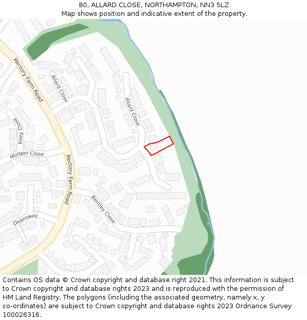 80, ALLARD CLOSE, NORTHAMPTON, NN3 5LZ: Location map and indicative extent of plot