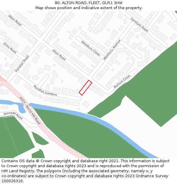 80, ALTON ROAD, FLEET, GU51 3HW: Location map and indicative extent of plot