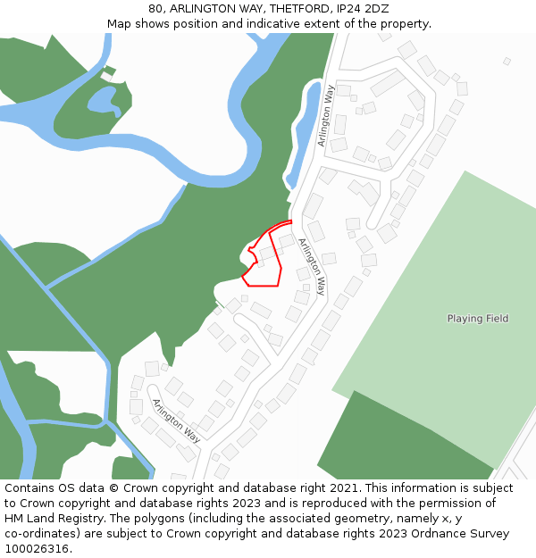 80, ARLINGTON WAY, THETFORD, IP24 2DZ: Location map and indicative extent of plot