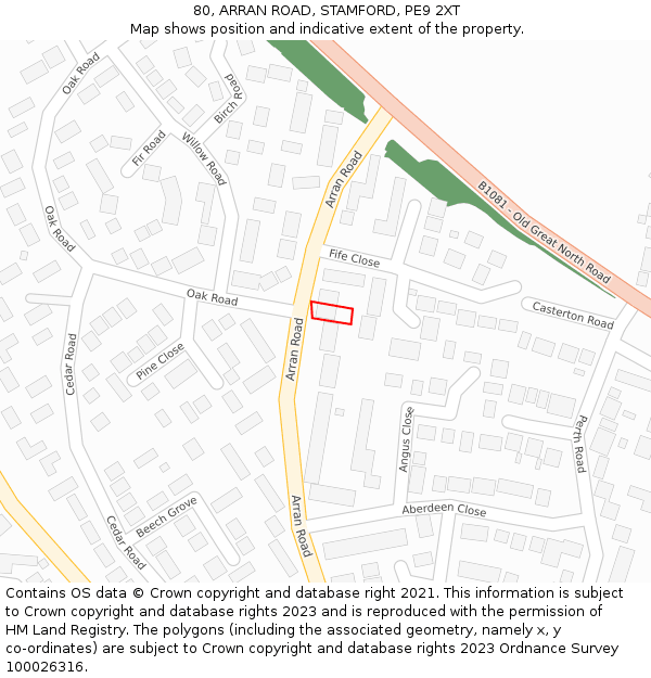 80, ARRAN ROAD, STAMFORD, PE9 2XT: Location map and indicative extent of plot