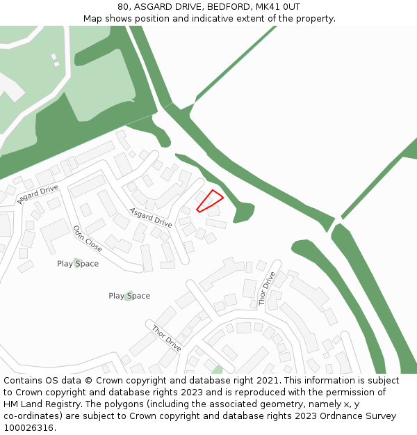 80, ASGARD DRIVE, BEDFORD, MK41 0UT: Location map and indicative extent of plot