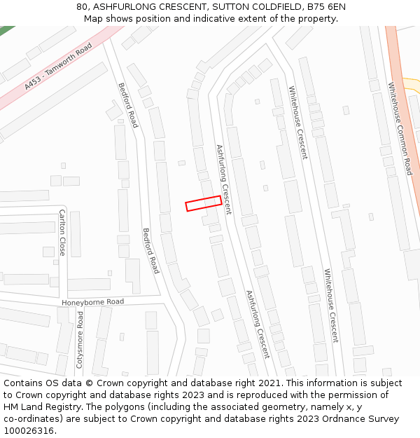 80, ASHFURLONG CRESCENT, SUTTON COLDFIELD, B75 6EN: Location map and indicative extent of plot