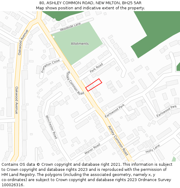 80, ASHLEY COMMON ROAD, NEW MILTON, BH25 5AR: Location map and indicative extent of plot