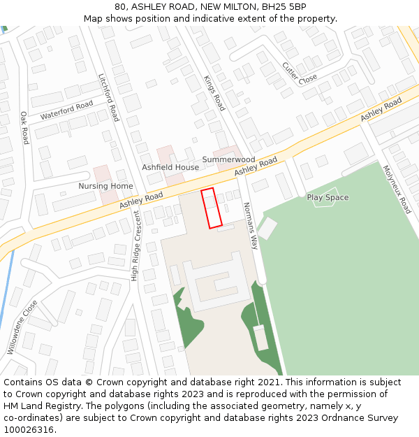 80, ASHLEY ROAD, NEW MILTON, BH25 5BP: Location map and indicative extent of plot