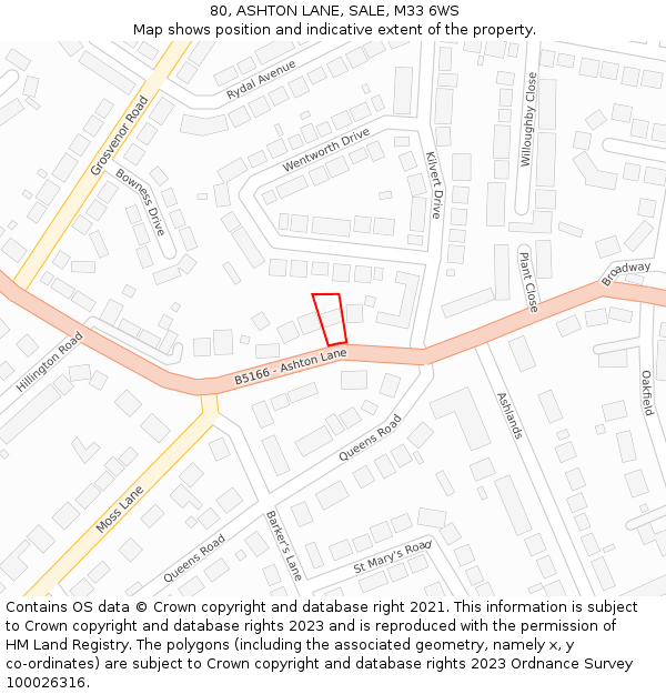 80, ASHTON LANE, SALE, M33 6WS: Location map and indicative extent of plot