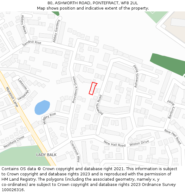 80, ASHWORTH ROAD, PONTEFRACT, WF8 2UL: Location map and indicative extent of plot