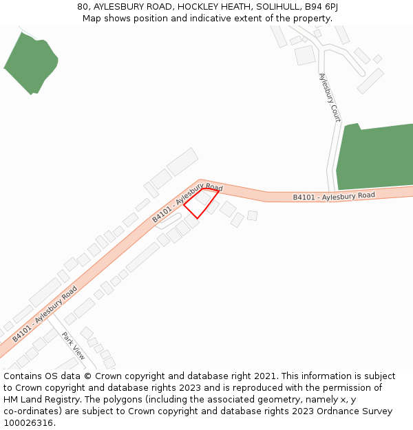 80, AYLESBURY ROAD, HOCKLEY HEATH, SOLIHULL, B94 6PJ: Location map and indicative extent of plot
