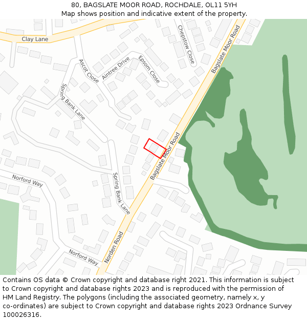 80, BAGSLATE MOOR ROAD, ROCHDALE, OL11 5YH: Location map and indicative extent of plot