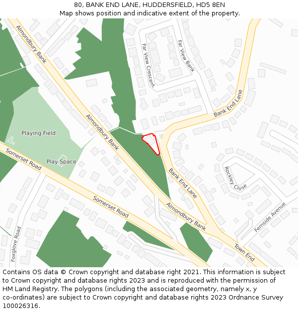 80, BANK END LANE, HUDDERSFIELD, HD5 8EN: Location map and indicative extent of plot