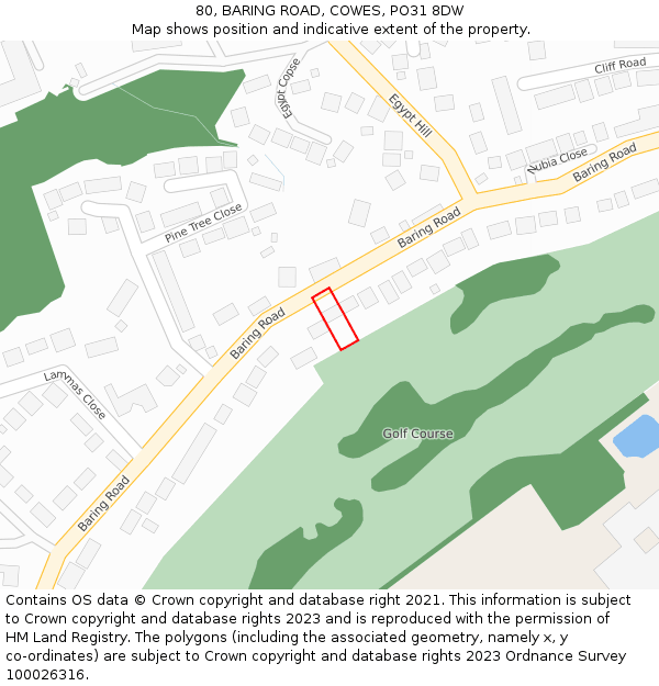 80, BARING ROAD, COWES, PO31 8DW: Location map and indicative extent of plot