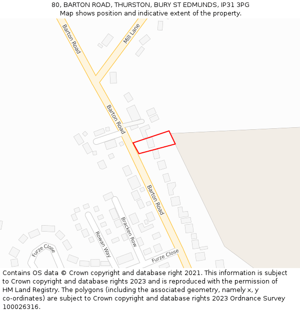 80, BARTON ROAD, THURSTON, BURY ST EDMUNDS, IP31 3PG: Location map and indicative extent of plot