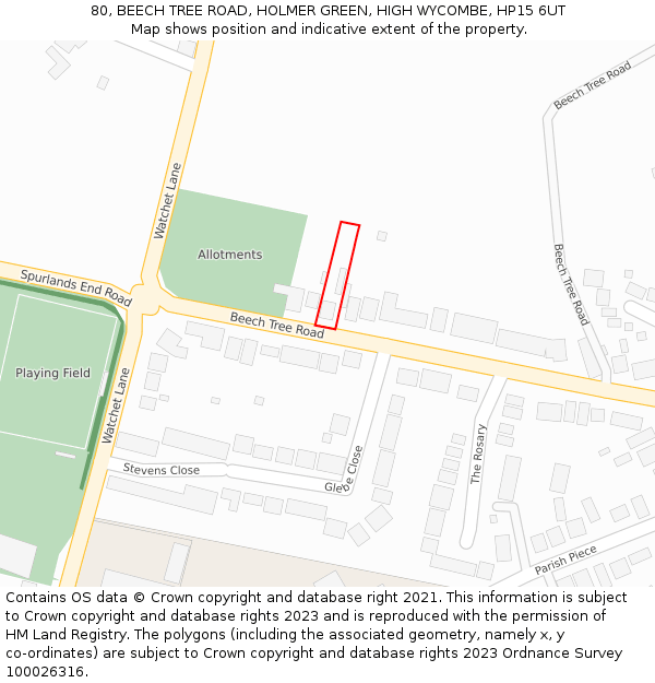 80, BEECH TREE ROAD, HOLMER GREEN, HIGH WYCOMBE, HP15 6UT: Location map and indicative extent of plot