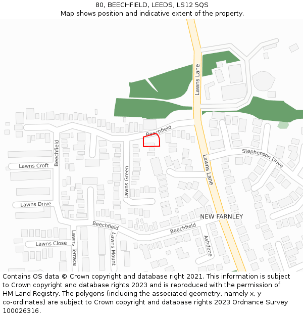 80, BEECHFIELD, LEEDS, LS12 5QS: Location map and indicative extent of plot