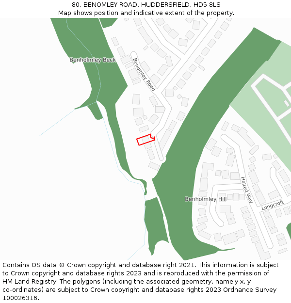 80, BENOMLEY ROAD, HUDDERSFIELD, HD5 8LS: Location map and indicative extent of plot