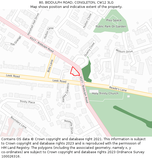 80, BIDDULPH ROAD, CONGLETON, CW12 3LG: Location map and indicative extent of plot