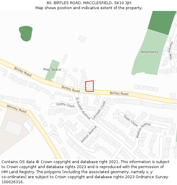 80, BIRTLES ROAD, MACCLESFIELD, SK10 3JH: Location map and indicative extent of plot