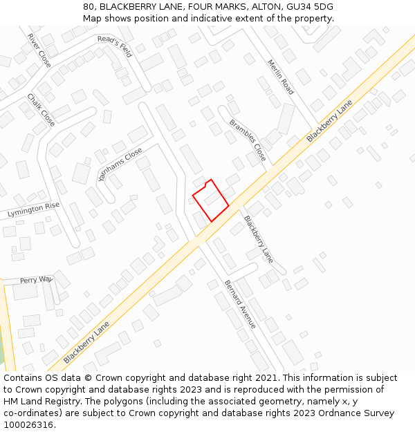 80, BLACKBERRY LANE, FOUR MARKS, ALTON, GU34 5DG: Location map and indicative extent of plot