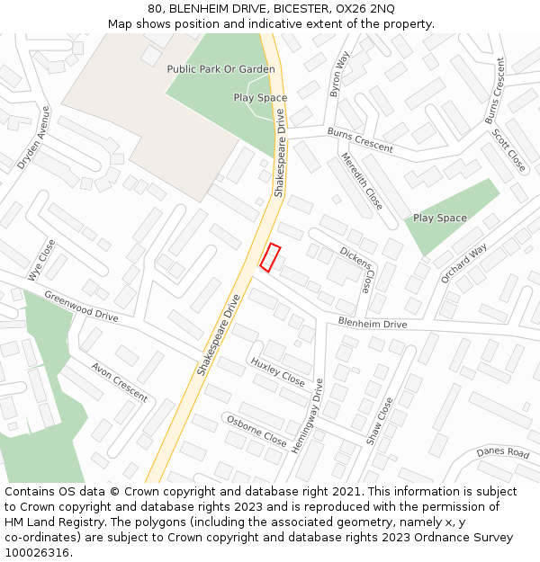 80, BLENHEIM DRIVE, BICESTER, OX26 2NQ: Location map and indicative extent of plot