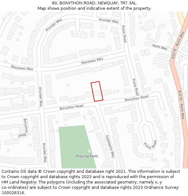 80, BONYTHON ROAD, NEWQUAY, TR7 3AL: Location map and indicative extent of plot