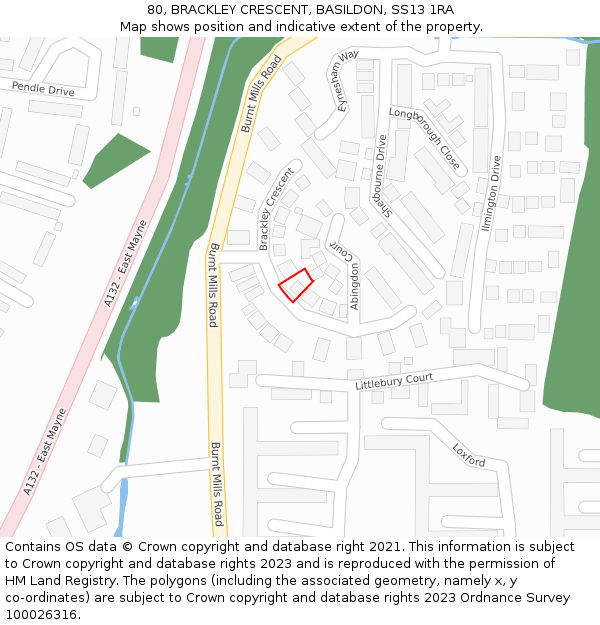 80, BRACKLEY CRESCENT, BASILDON, SS13 1RA: Location map and indicative extent of plot