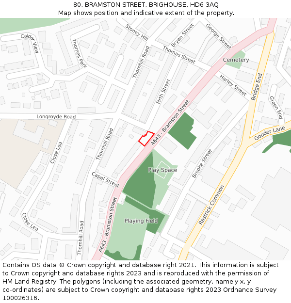80, BRAMSTON STREET, BRIGHOUSE, HD6 3AQ: Location map and indicative extent of plot