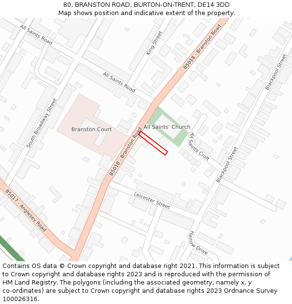 80, BRANSTON ROAD, BURTON-ON-TRENT, DE14 3DD: Location map and indicative extent of plot