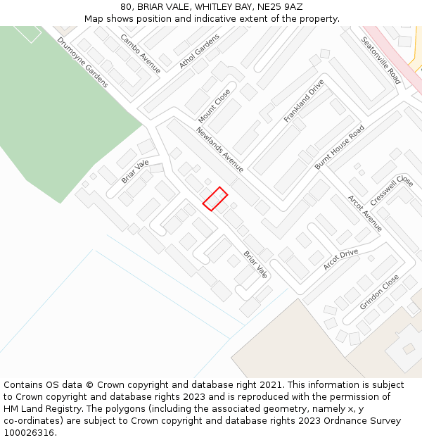80, BRIAR VALE, WHITLEY BAY, NE25 9AZ: Location map and indicative extent of plot
