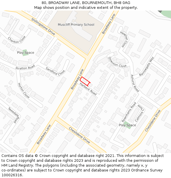 80, BROADWAY LANE, BOURNEMOUTH, BH8 0AG: Location map and indicative extent of plot