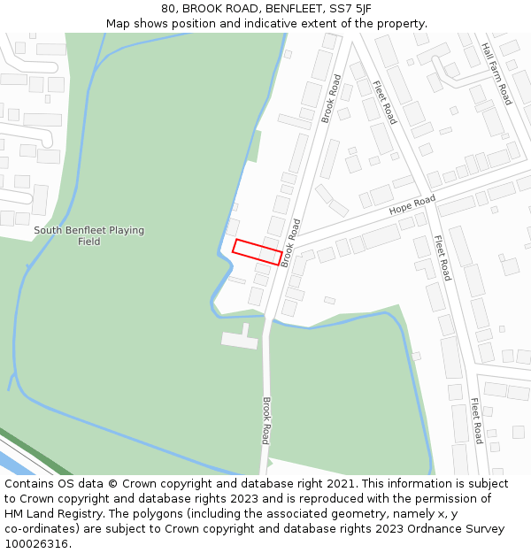 80, BROOK ROAD, BENFLEET, SS7 5JF: Location map and indicative extent of plot