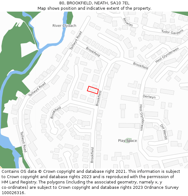 80, BROOKFIELD, NEATH, SA10 7EL: Location map and indicative extent of plot