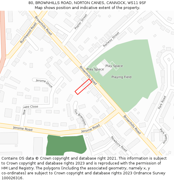 80, BROWNHILLS ROAD, NORTON CANES, CANNOCK, WS11 9SF: Location map and indicative extent of plot