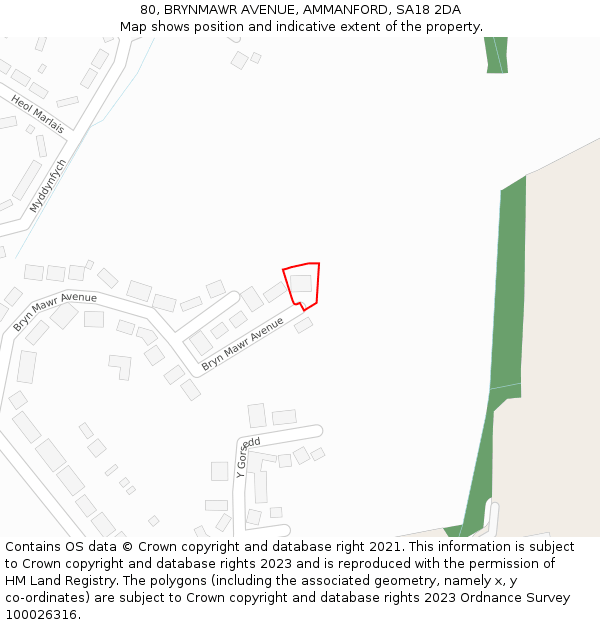 80, BRYNMAWR AVENUE, AMMANFORD, SA18 2DA: Location map and indicative extent of plot