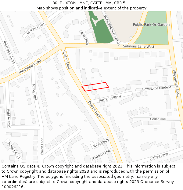 80, BUXTON LANE, CATERHAM, CR3 5HH: Location map and indicative extent of plot