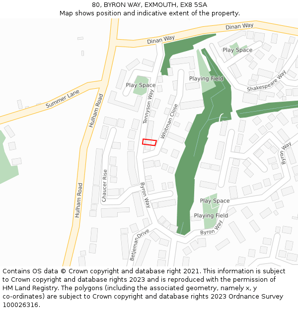 80, BYRON WAY, EXMOUTH, EX8 5SA: Location map and indicative extent of plot