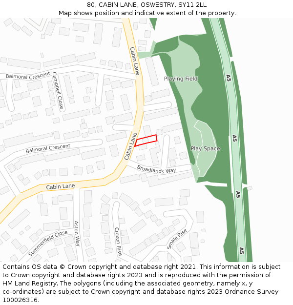 80, CABIN LANE, OSWESTRY, SY11 2LL: Location map and indicative extent of plot