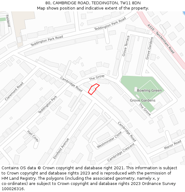 80, CAMBRIDGE ROAD, TEDDINGTON, TW11 8DN: Location map and indicative extent of plot