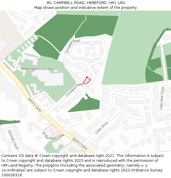 80, CAMPBELL ROAD, HEREFORD, HR1 1AD: Location map and indicative extent of plot