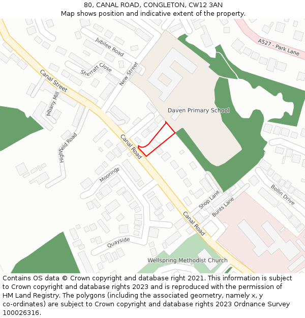 80, CANAL ROAD, CONGLETON, CW12 3AN: Location map and indicative extent of plot