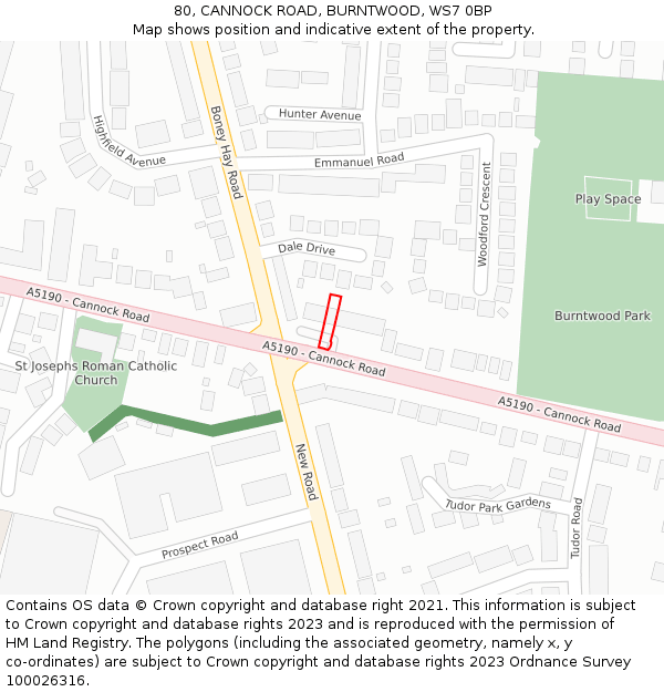 80, CANNOCK ROAD, BURNTWOOD, WS7 0BP: Location map and indicative extent of plot