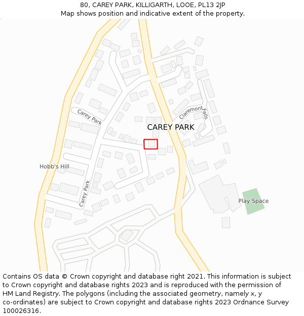 80, CAREY PARK, KILLIGARTH, LOOE, PL13 2JP: Location map and indicative extent of plot