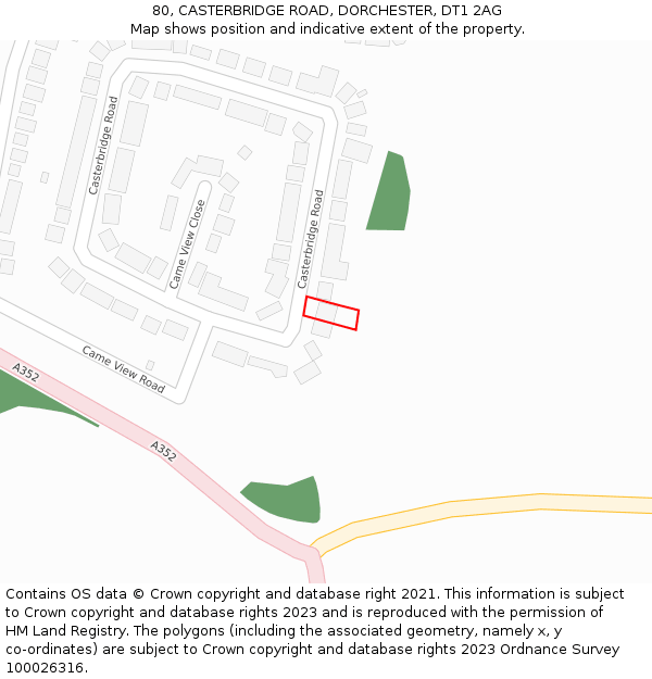 80, CASTERBRIDGE ROAD, DORCHESTER, DT1 2AG: Location map and indicative extent of plot