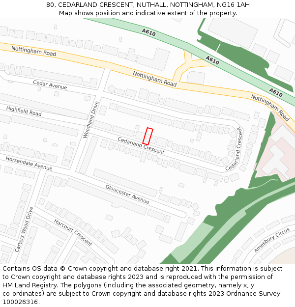 80, CEDARLAND CRESCENT, NUTHALL, NOTTINGHAM, NG16 1AH: Location map and indicative extent of plot